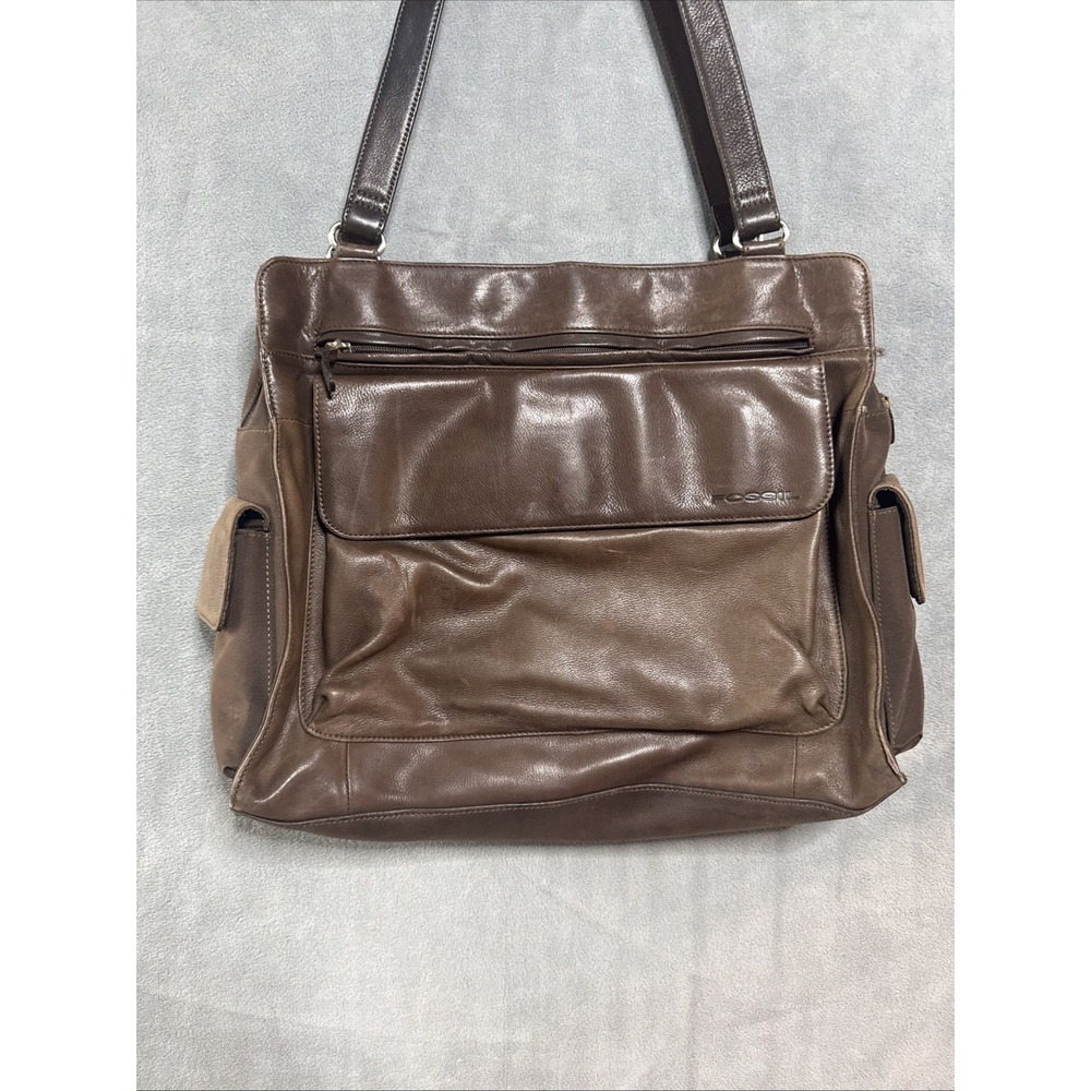 VTG Fossil Brown Leather Tote Bag Shoulder Handbag Hobo Purse Travel Bag